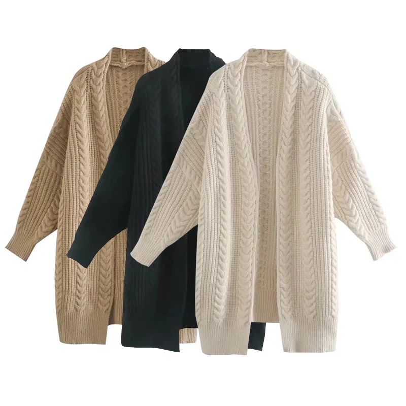 

UNIQYB ZA 2021 Women's Cardigans Knitted Sweater Oversize Thick Long Sleeve Top Female Open Stitch Solid Casual Long Coat Mujer