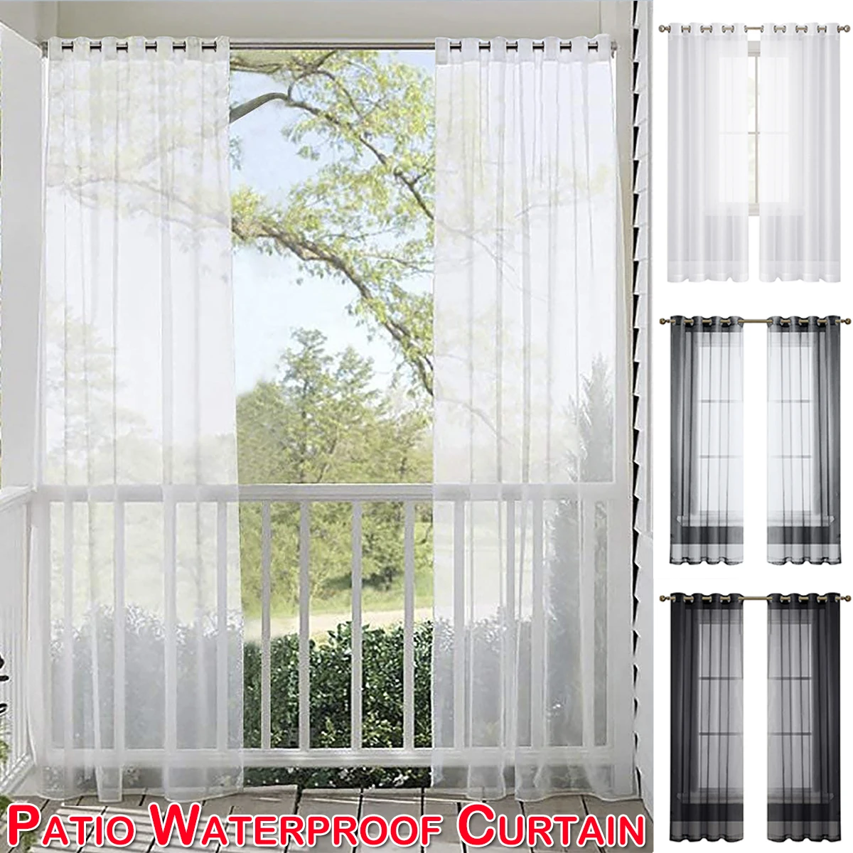 

Waterproof Curtain for Patio Voile Sheer Outdoor Porch Yard Curtain Home Décor for Lawn Garden Cordless Curtains for Living Room