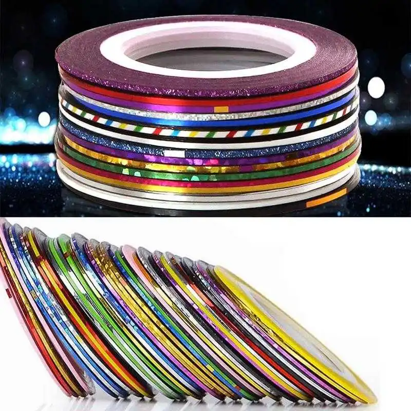 

30 Roll Multicolor Mixing Nail Striping Tape Line Silver Sticker 3d Nail DIY Gold Adhesive Polish Strips Tool Accesso L1P0