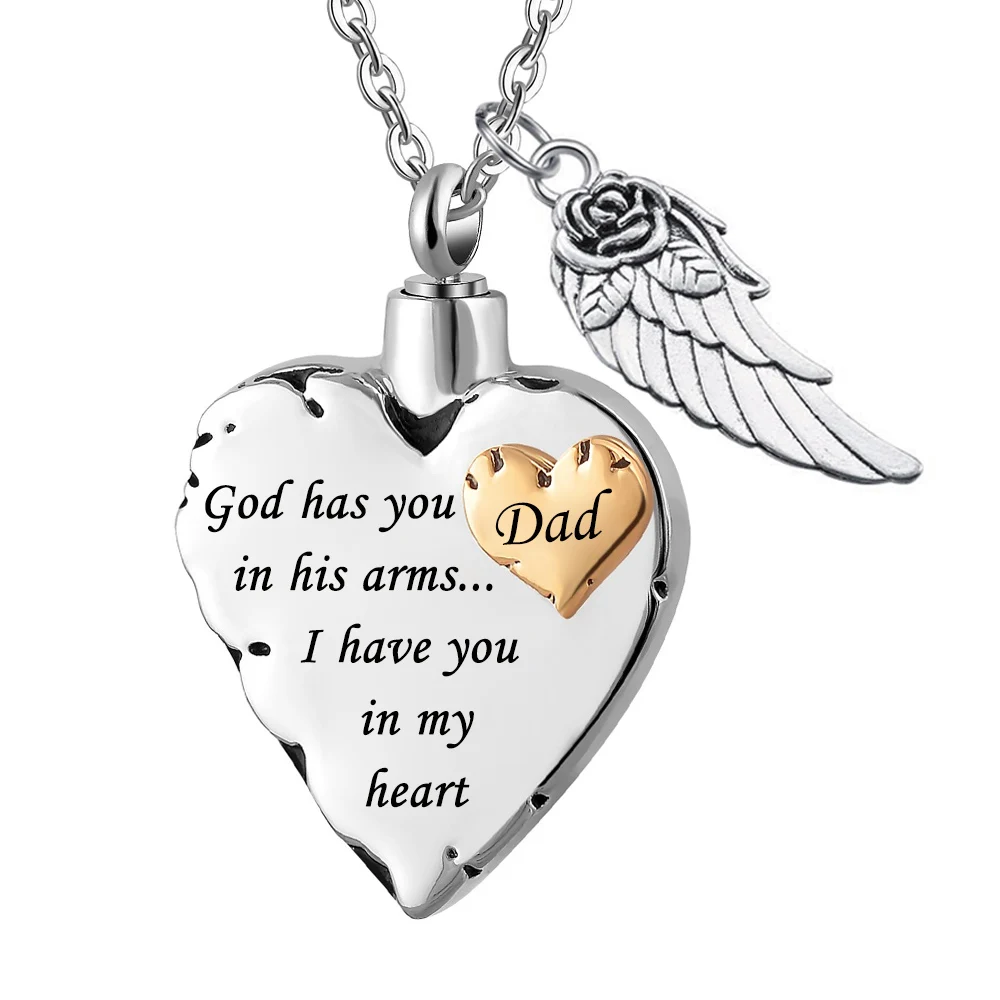 God has you in his arms with Angel Wing Heart ожерелье с кремационной урной for Ash Urn Jewelry медальон на