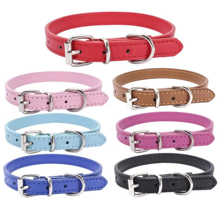 

20pcs/lot XXXS/XXS/XS/S/M/L Mix Colors Plain Skin PU Leather dog collar cat pet collars
