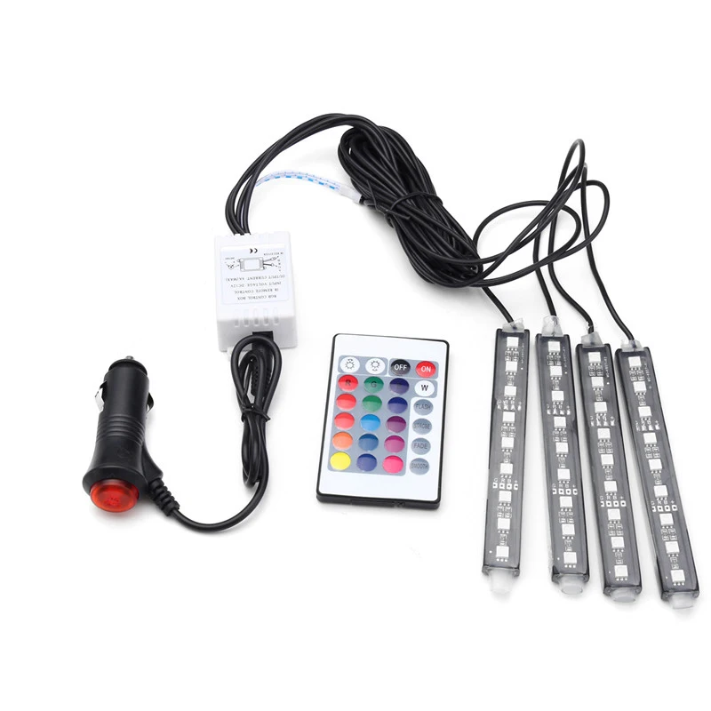 DC 12V 9 SMD 10W 4 шт 5050 авто светодиодный RGB внутренний пол декоративная атмосферная полоса путь деко напольный свет дистанционное управление