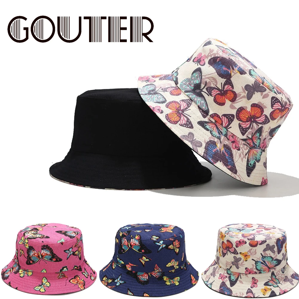 GOUTER красочные шляпы с принтом бабочки для унисекс Панама рыболовная шляпа хип