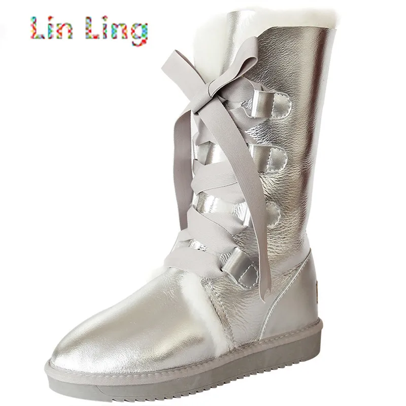 

2021 LinLing NEW Lace Up Shoes Women Genuine Sheepskin Real Fur 100% Wool Women Winter Snow BootsBrand Boots Free Shipping