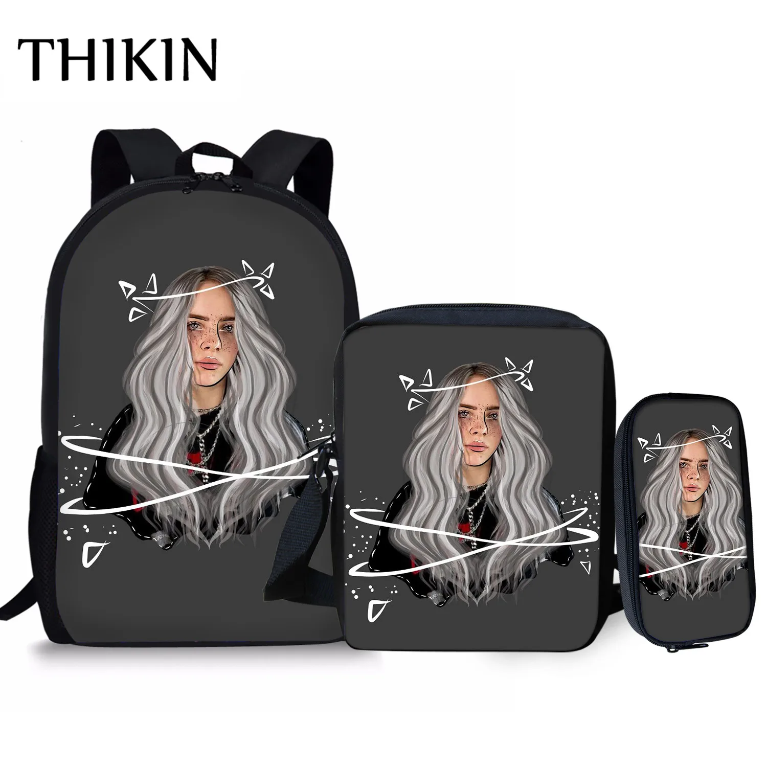 Женский рюкзак THIKIN Rapper Billie Eilish для девочек-подростков, школьная сумка в стиле хип-хоп для женщин, вместительная сумка для путешествий, Студенческая сумка Mochila - Цвет: As picture