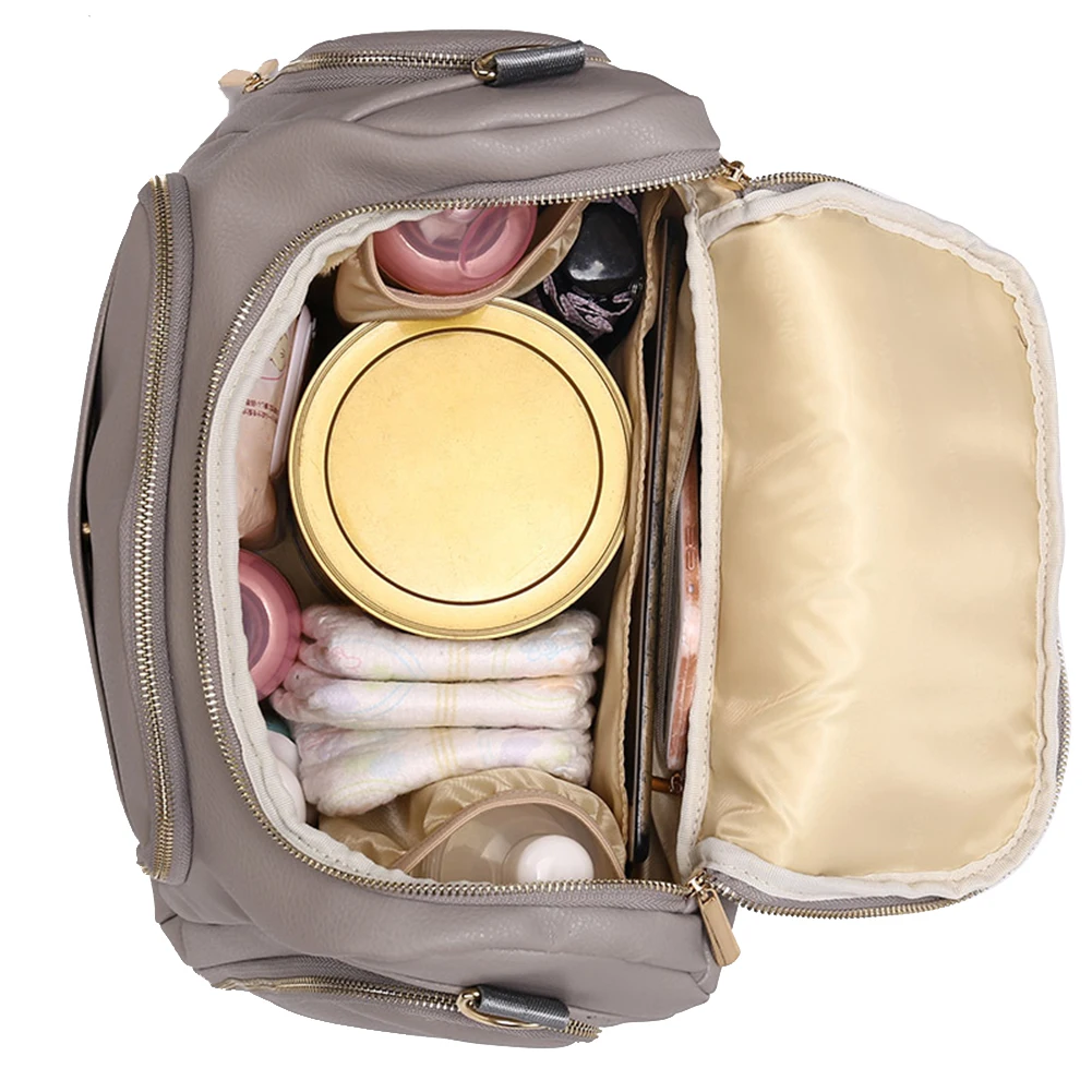 

PU Leather Baby Nappy Diaper Bag Backpack+Changing Pad+Stroller Straps+Insulation bag+Cosmetic bag Backpack Stroller Bag