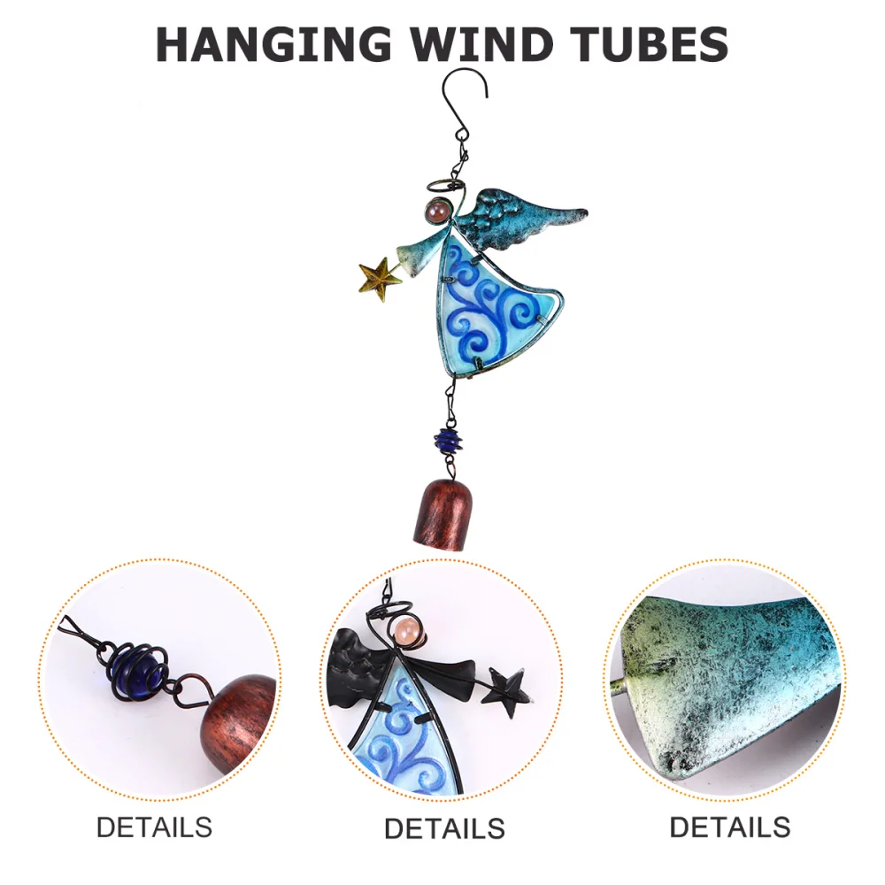 

1pc Wrought Iron Metal Wind Chimes Angel Stained Glass Wind Chimes Pendants