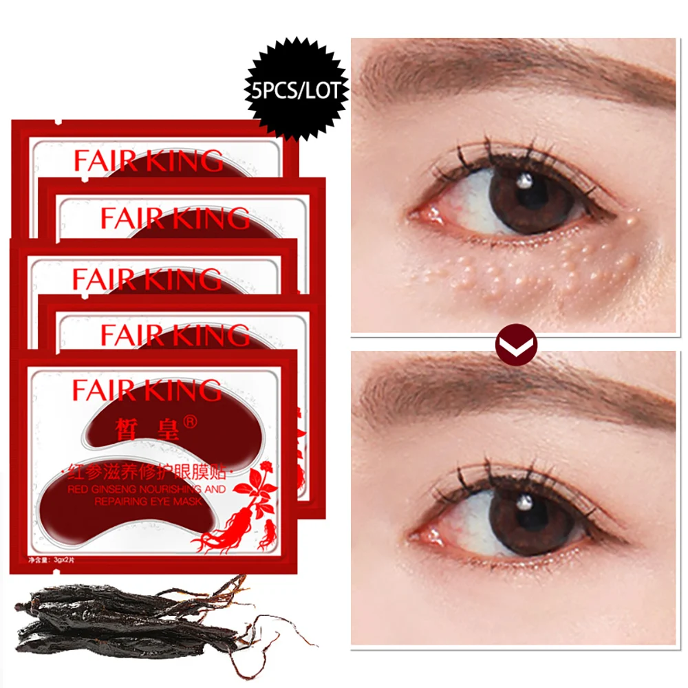 

5Pairs/Lot Red Ginseng Eye Mask Nourishing Collagen Eye Patches Dark Circles Remove Anti-Aging Moisturizing For Eyes Skin Care