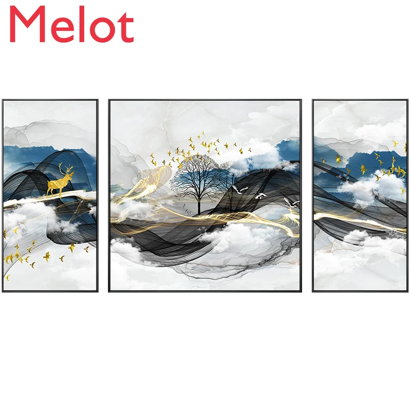 

Crystal Porcelain Painting Modern Minimalist Living Room Decorative Painting Lucky Elk Triple Sofa Background Wall Mural New