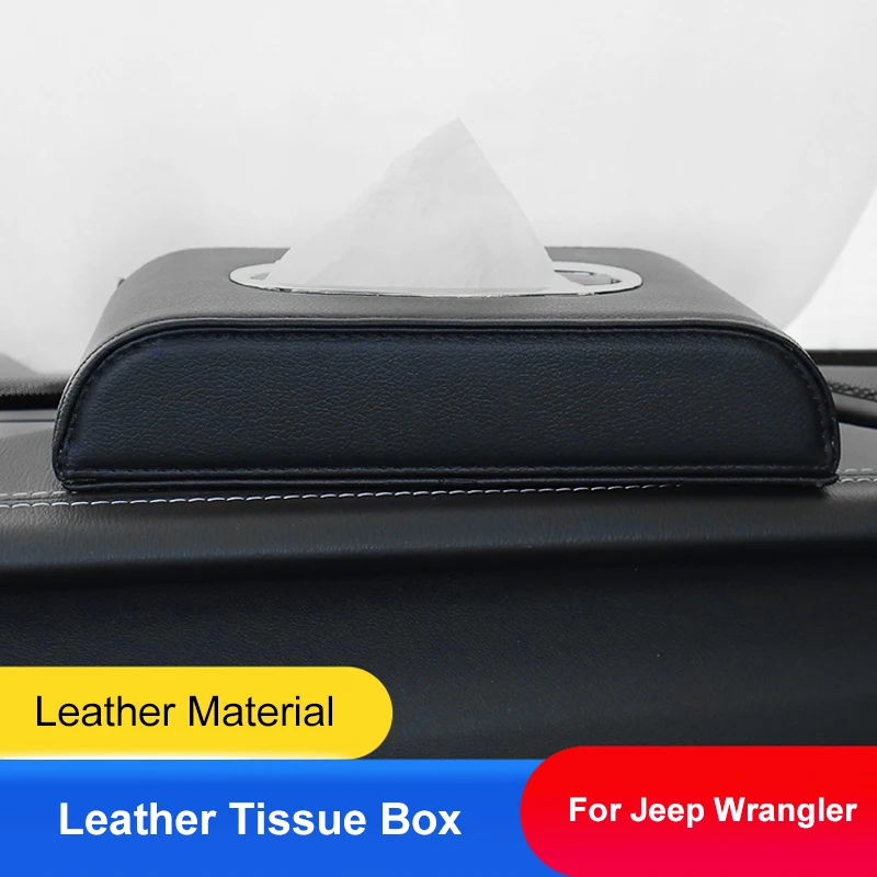 

QHCP PU Leather Car Tissue Box Cover Napkin Paper Holder Towel Organizer Case Interior Accessories For Jeep Wrangler JL 18-21