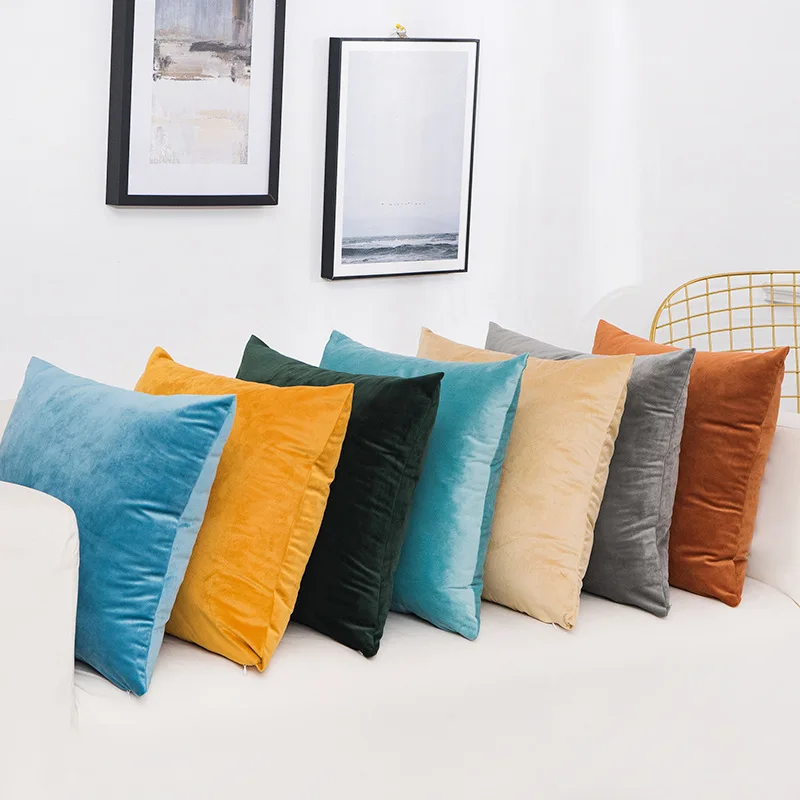 Sofa Office Waist Back Cover Home Decorative Pillowcase Decoration Solid Color Velvet Cushion Cover Candy Color Pillow Cover