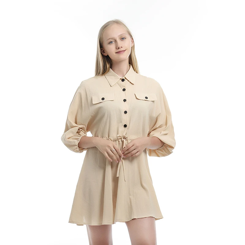 Винтажное женское платье рубашка Elagant повседневное короткое с рукавами