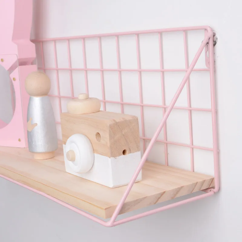 Деревянная железная настенная полка стойка для хранения спальни кухни домашнего