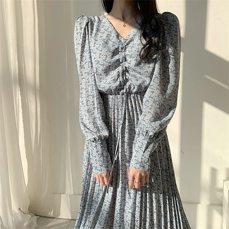 Шикарное женское платье BGTEEVER с цветочным принтом плиссированное V-образным