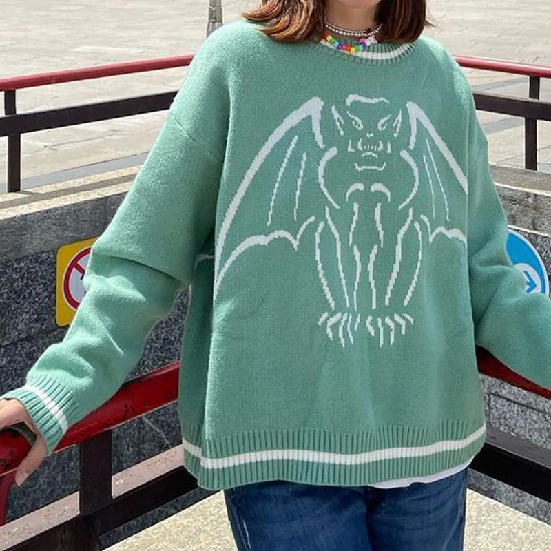 

Женский свитер с животным принтом, свободные пуловеры, повседневный свободный трикотажный свитер в Корейском стиле, Y2k, Новинка осени-зимы ...