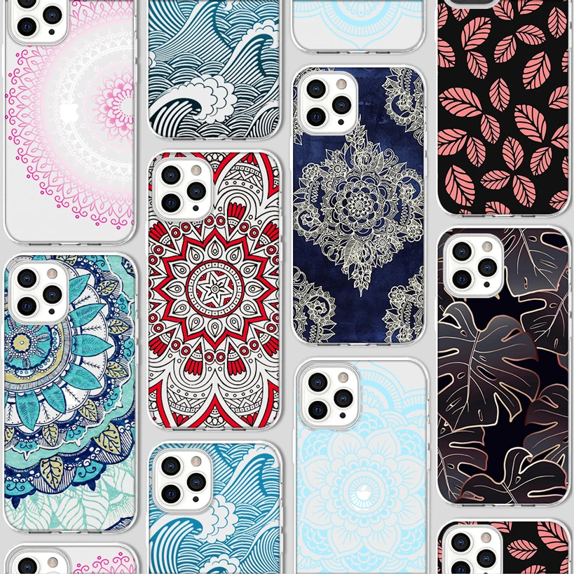

ciciber Funda Case for Iphone 12 Case for IPhone 12 11 Pro XR 7 X XS Max Mini 8 6 6S Plus 5 SE 2020 Silicone TPU Flower Mandala