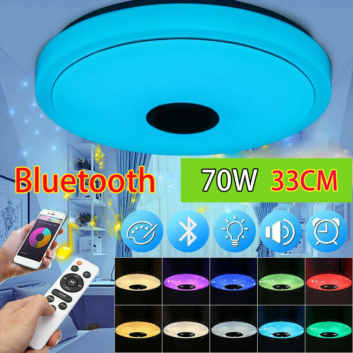 

LED Music Ceiling Light RGB Bluetooth Speaker Lamp Home Party Bedroom APP/Remote Control Dimmable 70W Smart Led Bulb Light