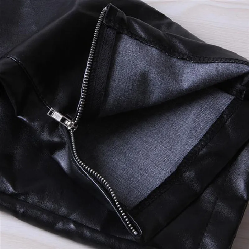 2019 мужские обтягивающие брюки для отдыха из искусственной кожи черные блестящие