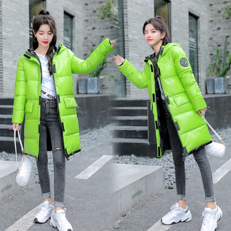 

Winter women long Parkas Fashion thick warm winter PU shiny loose jacket coat winter oversize parkas solid outwear jacket