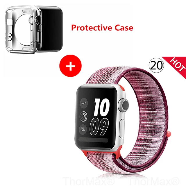 Нейлоновый спортивный бесшовный ремешок для наручных часов iwatch, 4 цвета, в полоску, легкий мягкий сплетенный ремешок для наручных часов Apple Watch 4 серии 3/2/1 38 мм 42 мм 40 мм 44 мм - Цвет ремешка: 20-berry
