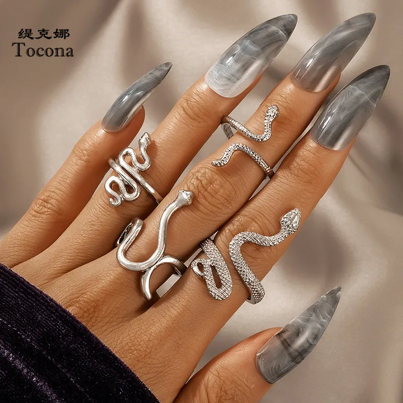 

Tocona Bohemian Snake Ring Sets for Women Men Charms Silver Color Geometry Alloy Metal Opening Ring Party Jewelry Anillo 18866