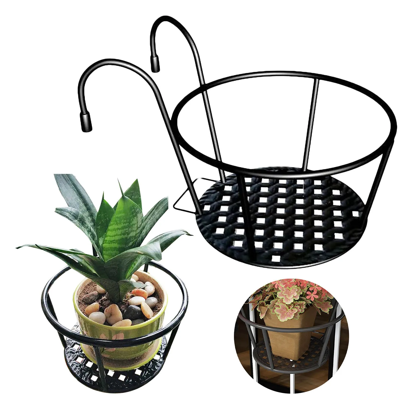 

3pcs Garden Supplies Hanging Plant Racks Balcony Round Pot Rack Railing Fence Outdoor Hanging Flowerpot Frame Pot De Fleurs