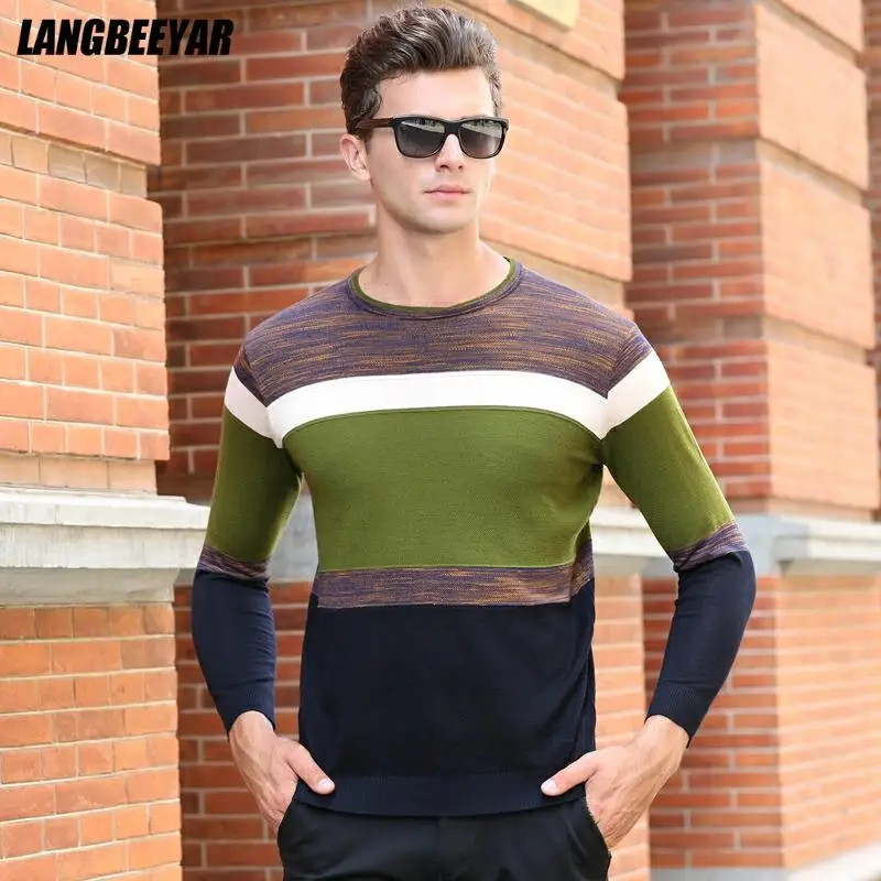 

Top Quality New Brand Knit Pullover Trendy Striped Crew Neck Fashion Sweater Mens Autum Winter Korean Casual Jumper Men Clothing