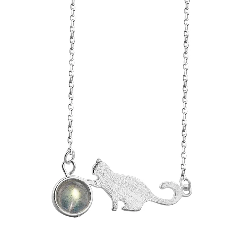 

CBO04 Cat Moonstone Necklace Female Sterling Silver Simple Student Clavicle Chain Female