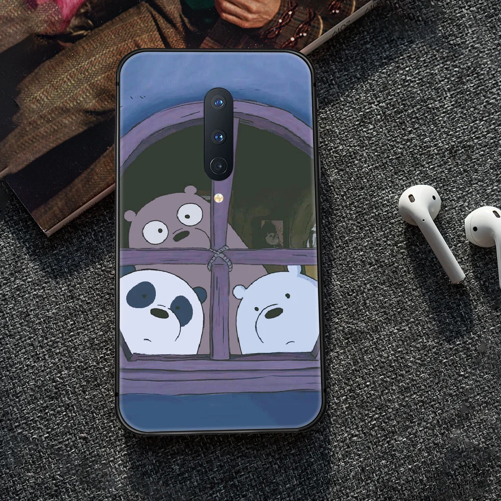 

cute Cartoon Bare Bear Phone Case Cover Hull For 1+ Oneplus 5T 6 6T 7 7T 8 8T Pro black Cover Trend Hoesjes Fashion Cell 3D
