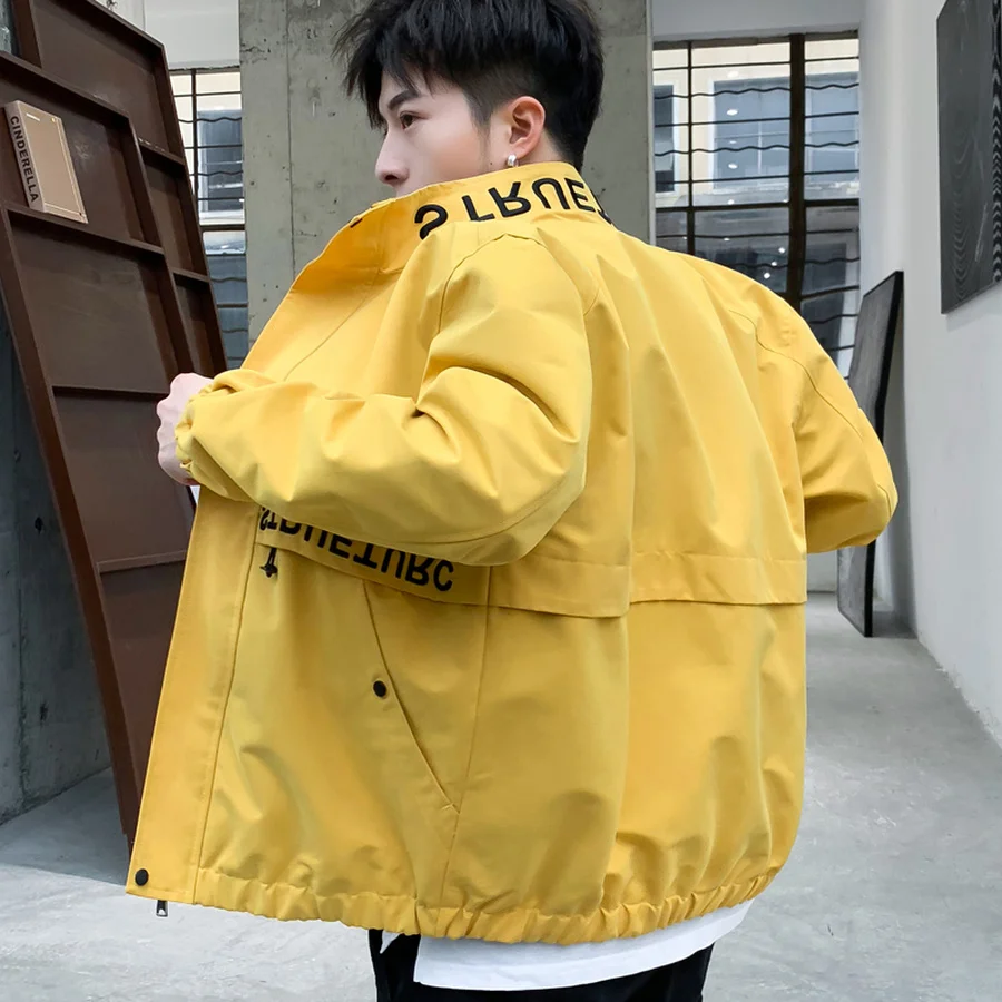 Мужская желтая куртка в Корейском стиле тонкая осенняя японская уличная мужская