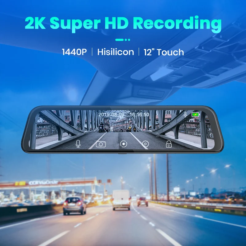 Автомобильный видеорегистратор Huawei HiSilicon 12 дюймов 2K Ultra HD 1440P 1080P ночное видение