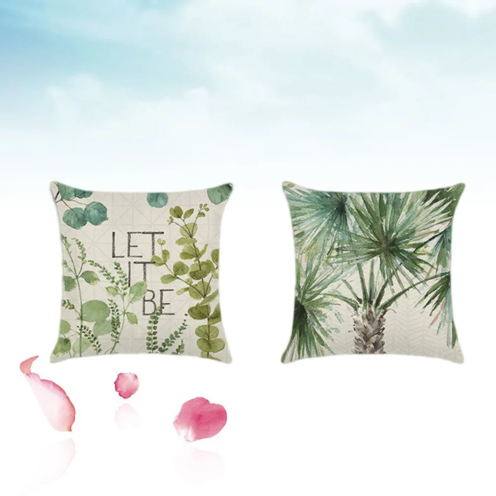 

4pcs Tropical Plants Throw Pillow Case Linen Green Leaves Cushion Pillow Covers