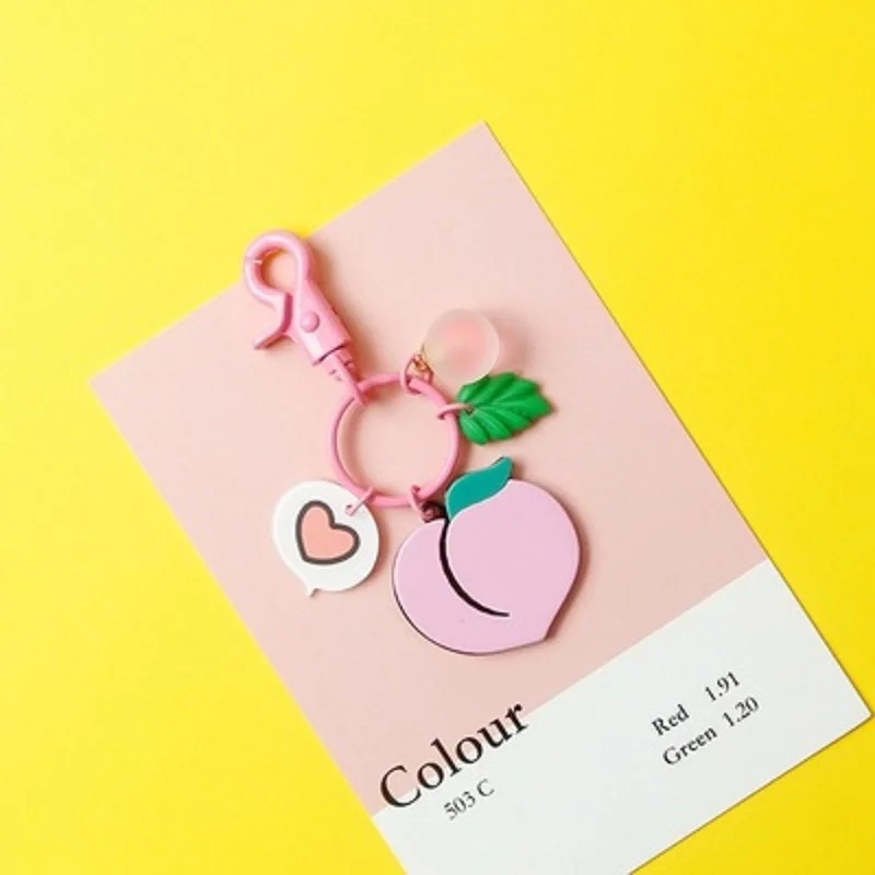 Брелок для ключей с изображением персика и клубники брелок в форме сердца