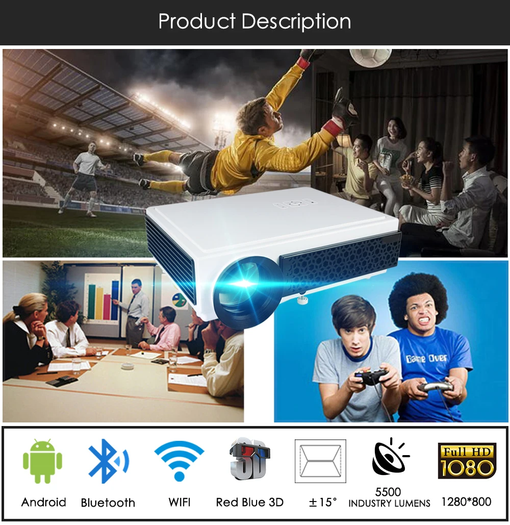Poner Saund LED96+ wifi Full HD проектор Android 6,0 беспроводной многоэкранный интерактивный 10 м HDMI настенный кронштейн штатив Vs led96