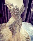Свадебное платье цвета шампанского с юбкой-годе, роскошное кружевное свадебное платье со шлейфом, украшенное кристаллами, с бусинами и блестками, с реальным рисунком