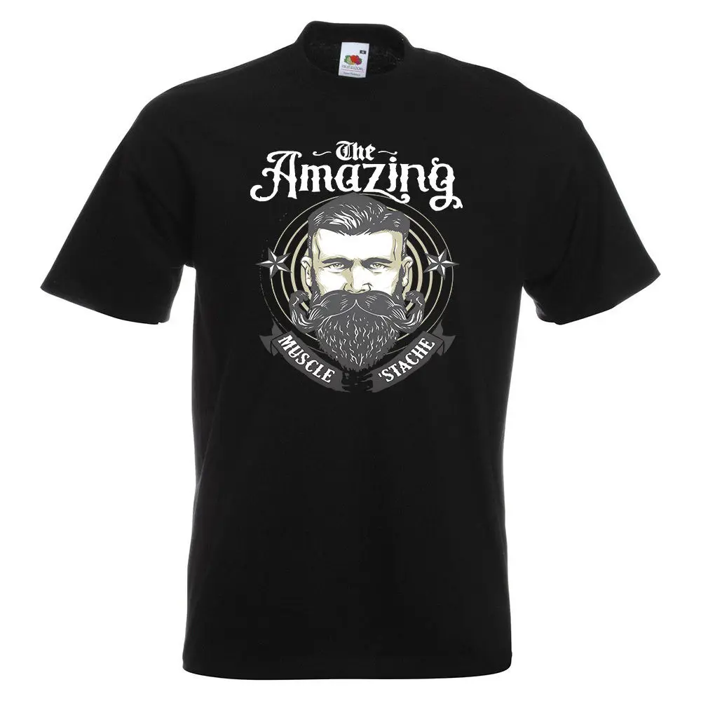 Потрясающая Мужская футболка с изображением мышечных усов забавная бороды
