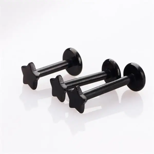 black star style 1 шт 16G Нержавеющая сталь Лабрет кольцо звезда розового золота Форма губ кольца пирсинг хряща Козелок Уха кольца серьги-гвоздики сексуальные тела ювелирные изделия - Окраска металла: black star style
