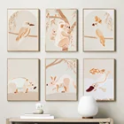 Настенная картина в стиле бохо для детской комнаты, скандинавские постеры и принты, кенгуру, плоскость барсука, птицы, скандинавский стиль, декор для детской комнаты