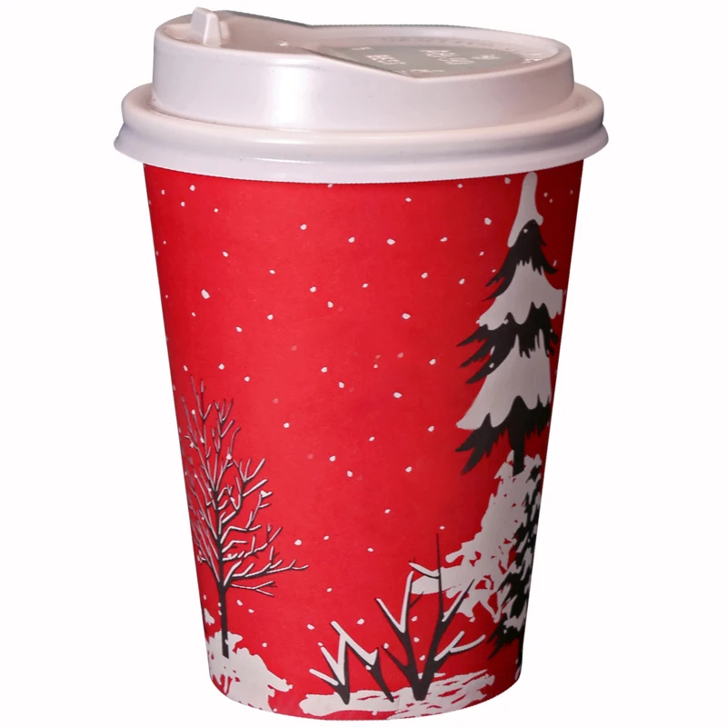 

50pcs High quality Christmas cup 14oz 400ml red disposable coffee cup party cold hot drink paper cup with lid takeaway package