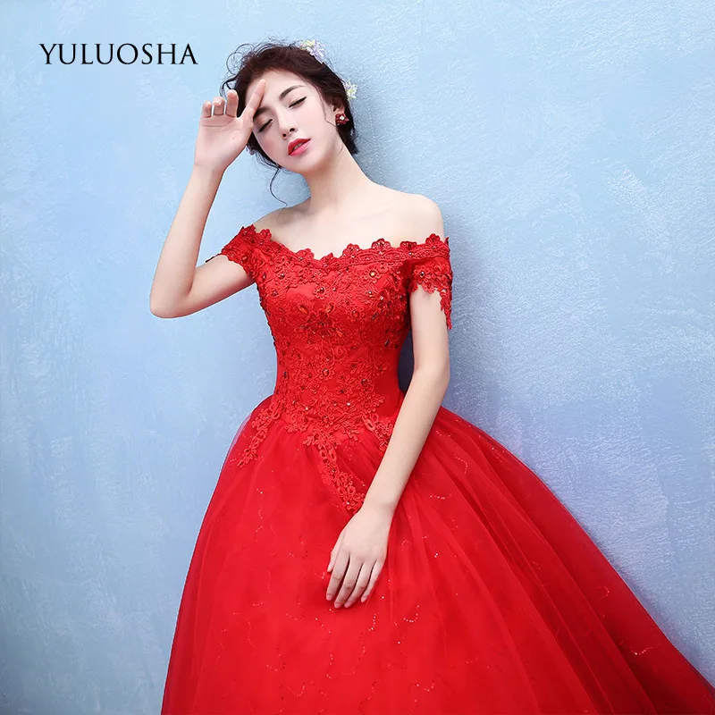 YULUOSHA Red Plus Size Wedding Dress Appliques Backless Modest for Women Short Custom Made Vestido De Noiva | Свадьбы и торжества