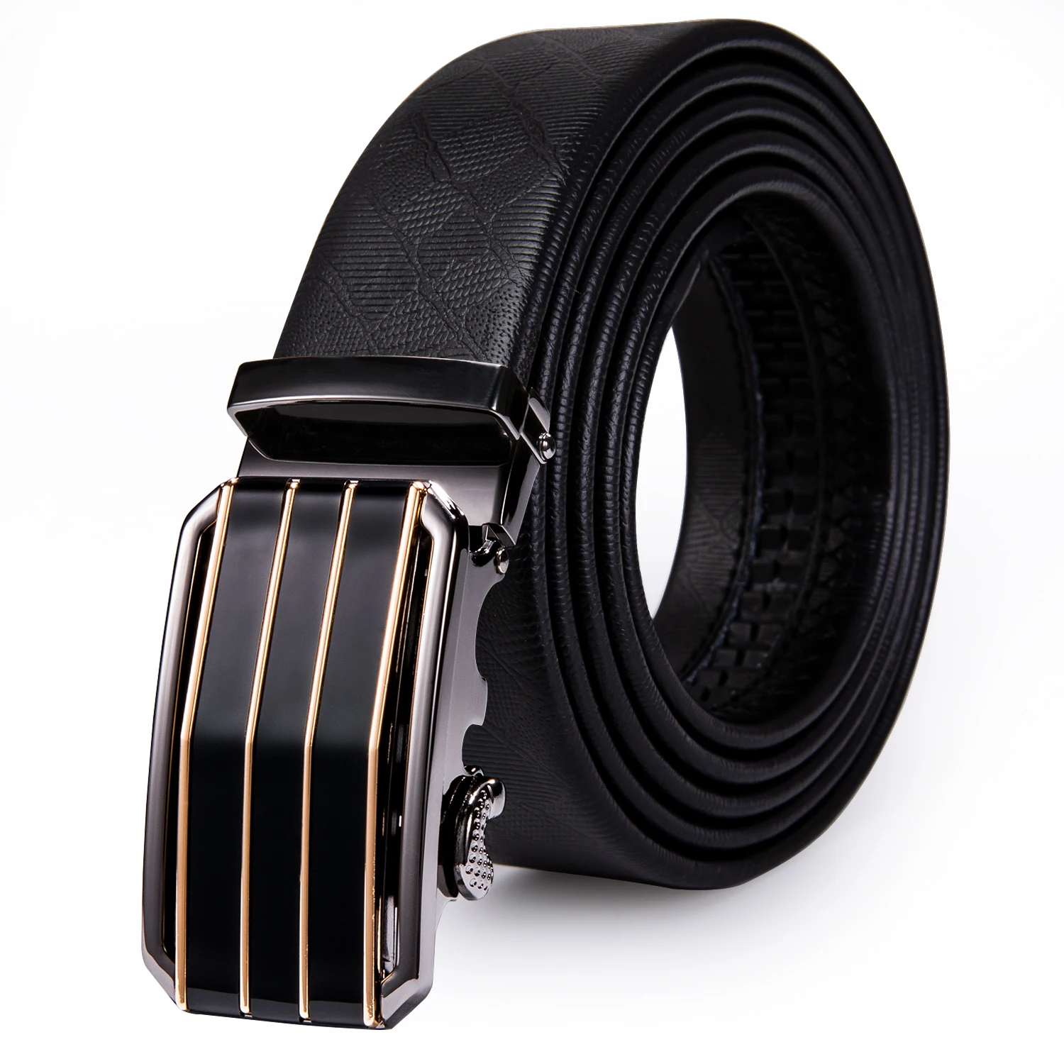 Formal Leather Belt for Men Black Cowhide Gold Automatic Buckle Waist Strap Ratchet Stripe Gift Set Barry.Wang | Аксессуары для