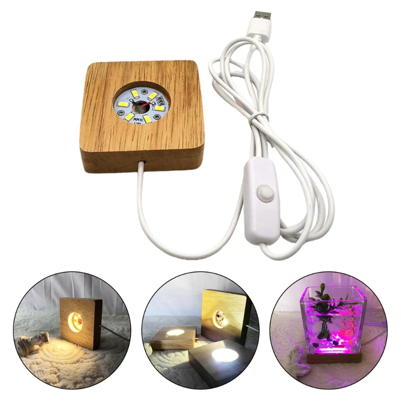

Handmade Square Wooden LED Light Base Night Lamp Base Stand for Crystal Glass Resin Art Dispaly Ornaments Decor