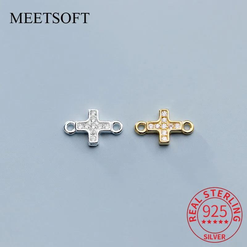 

MEETSOFT, модные изысканные подвески из стерлингового серебра 925 пробы с цирконием и двойным отверстием, аксессуар для самостоятельной сборки