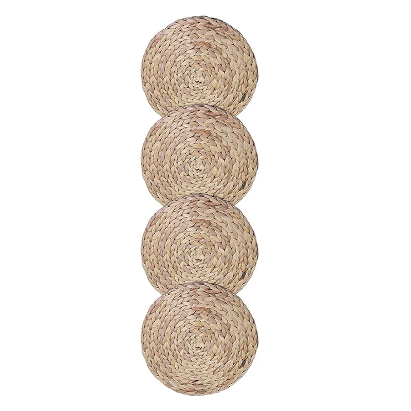 

Round Woven Rattan Placemats, Natural Wicker Mats, Water Hyacinth Straw Braided Placemats, Set Of 4