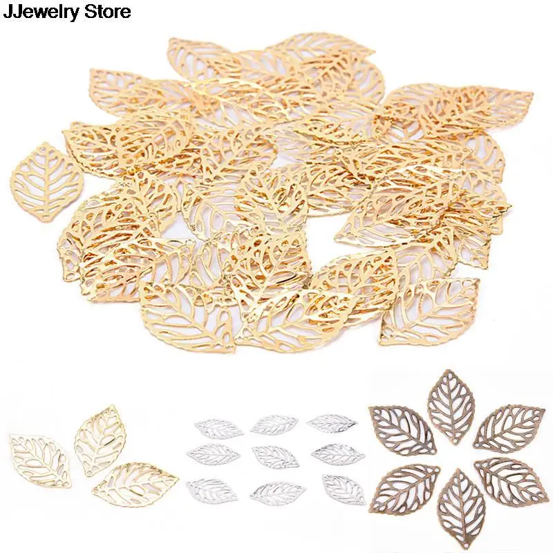hot 50 pieces/lot Flowers Slice Leaves Charms Setting Jewelry DIY Makings White,Gold,Bronze Antique bronze Metal Filigree
