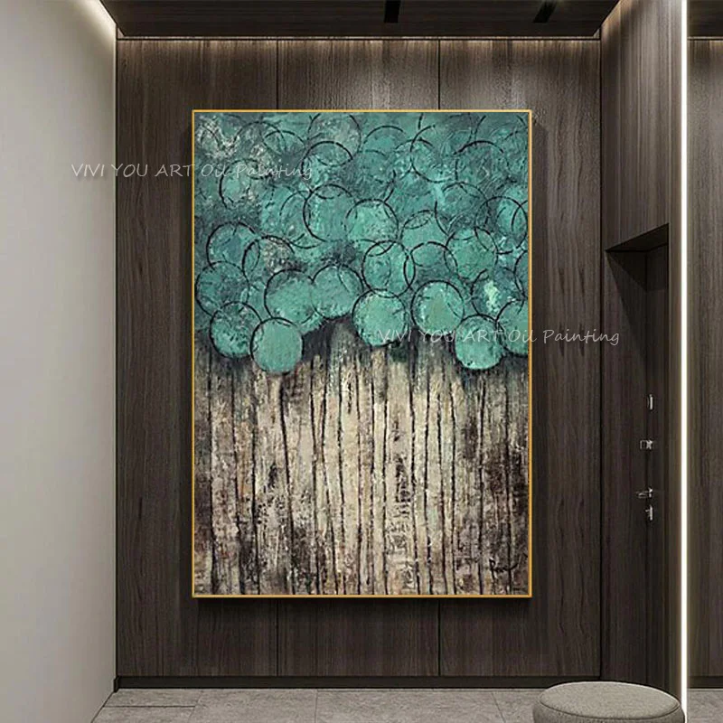 Картина маслом на холсте зеленое дерево современный абстрактный Настенный декор