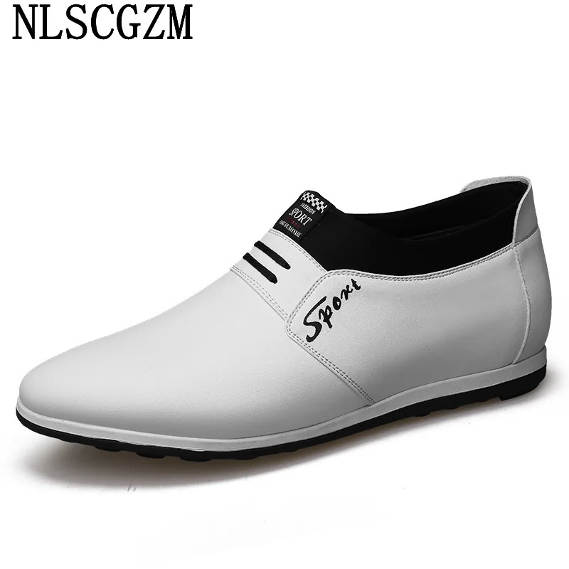 

White Leather Casuals Shoes Men Elevator Shoes for Man 2023 Height Increasing Slip on Shoes Men Giày Nam Chaussures зимняя обувь