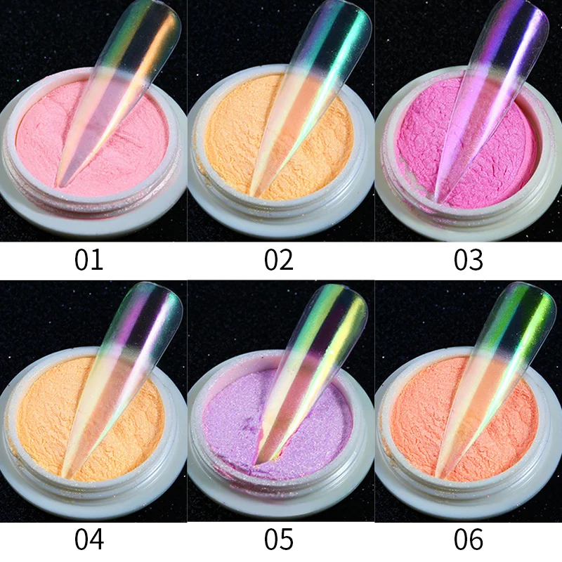 1 коробка твердый порошок авроры блеск для ногтей зеркальный пузырь пыль