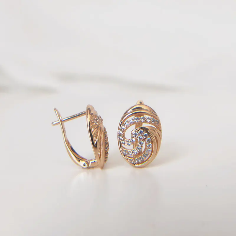 Серьги Серебро Цвет 585 розового золота с цирконием инкрустированные Свадебные