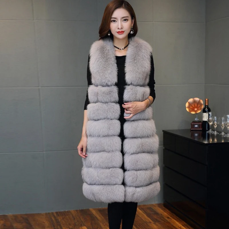Женская зимняя модная жилетка из искусственного лисьего меха женская теплая